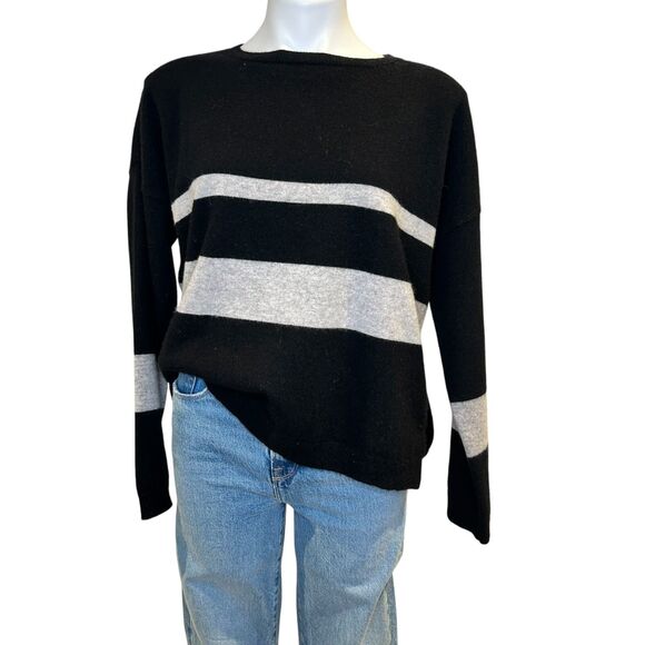 The CASHMERE PROJECT Women's Knit Sweater Pullover Black Gray Size L Boxy Casual - Picture 2 of 7